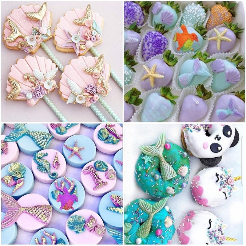 AMBESTEE Mermaid Theme Cake Mold, Mermaid, Shell, Seaweed, Coral Silicone Mold Cupcake Toppers Mold for Candy,Chocolate,Fondant,Polymer Clay,Crafting Projects & Cake Decoration - Image 5